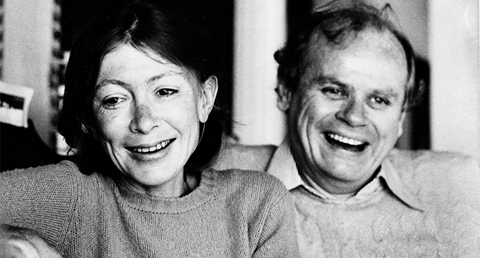 Didion and Dunne in their Malibu home, December 1977, shortly after the publication of A Book of Common Prayer. (AP Photo)