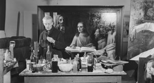 Legendary Dutch forger Han van Meegeren with his fake Vermeer in his studio in 1945